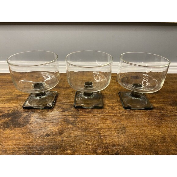 Vintage Federal Glass Nordic Midnight Smoke Champagne Sherbet Glasses Set Of 3 - Picture 4 of 5